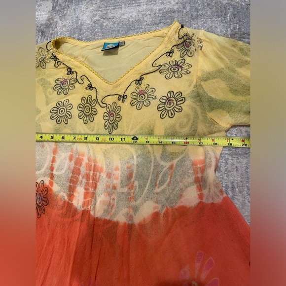 Aremar Dominican Republic Boho Embroidered Yellow Orange Free Size Dress - Picture 7 of 11